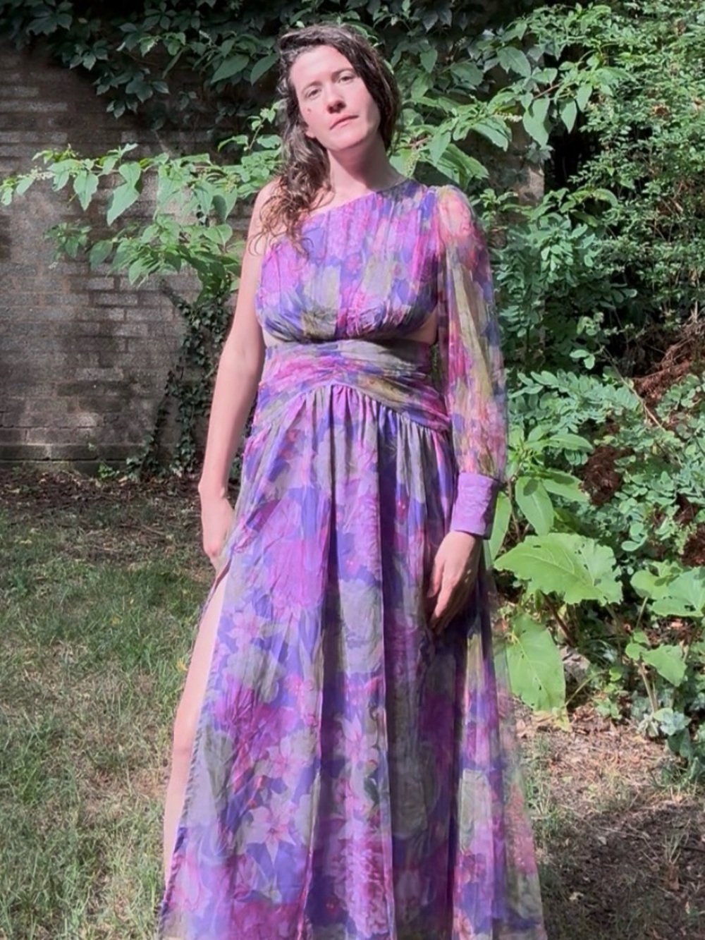 Purple Floral One-Shoulder Maxi Dress